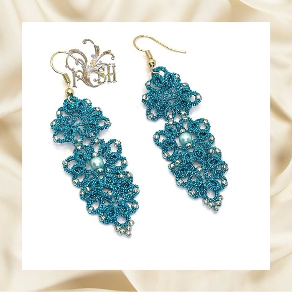 Tatting Earrings - Turquoise - Picture 1 of 4